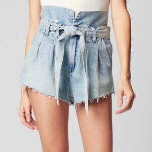 Blank NYC Caribbean Blue Shorts Front Tie Paperbag Jean Shorts Cut Off 30"